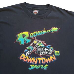Vintage Y2K Harley Davidson Rockin Downtown York Sz XL USA Made 2 Sided T-Shirt